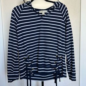 Michael Kors, Size Medium, Blu And White Stripes, Hooded